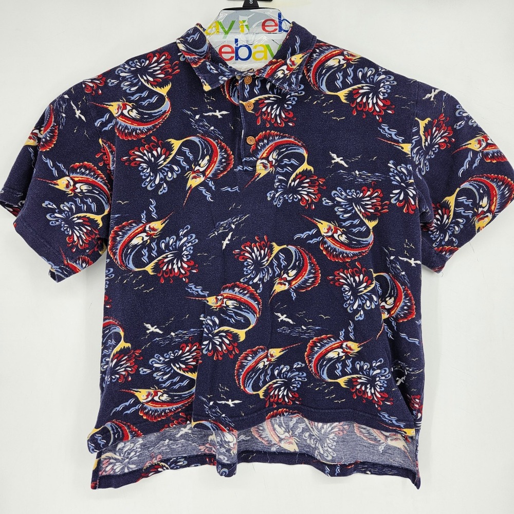 Rare Vintage‎ Reyn Spooner Shirt Mens Large Hawaiian Polo Short Sleeve Marlins